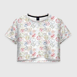 Футболка 3D укороченная женская Штампы мира, цвет: 3D-принт