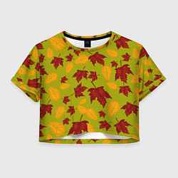 Футболка 3D укороченная женская Осенние листья клён и дуб, цвет: 3D-принт