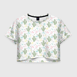 Футболка 3D укороченная женская Кактусы, цвет: 3D-принт
