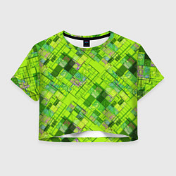 Футболка 3D укороченная женская Ярко-зеленый абстрактный узор, цвет: 3D-принт