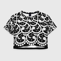 Футболка 3D укороченная женская Черно-белое кружево, цвет: 3D-принт