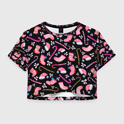 Футболка 3D укороченная женская Новогодняя ночь, акварельный узор, цвет: 3D-принт