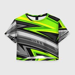 Футболка 3D укороченная женская Зеленые линии, цвет: 3D-принт