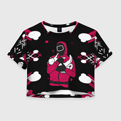 Футболка 3D укороченная женская Игра в кальмара x Кот,, цвет: 3D-принт
