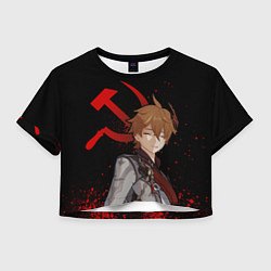 Футболка 3D укороченная женская ТАРТАЛЬЯ СНЕЖНАЯ ЧЕРНЫЙ, цвет: 3D-принт