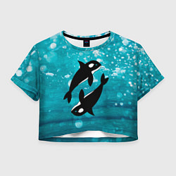 Футболка 3D укороченная женская Кит косатка в океане, цвет: 3D-принт