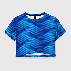 Футболка 3D укороченная женская Синие абстрактные волны, цвет: 3D-принт