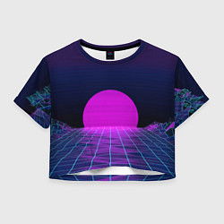 Футболка 3D укороченная женская Закат розового солнца Vaporwave Психоделика, цвет: 3D-принт