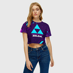 Футболка 3D укороченная женская Символ Zelda в неоновых цветах на темном фоне, цвет: 3D-принт — фото 2