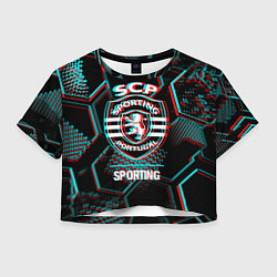 Женский топ Sporting FC в стиле Glitch на темном фоне