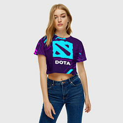 Футболка 3D укороченная женская Символ Dota в неоновых цветах на темном фоне, цвет: 3D-принт — фото 2