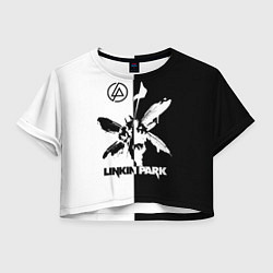 Футболка 3D укороченная женская Linkin Park логотип черно-белый, цвет: 3D-принт
