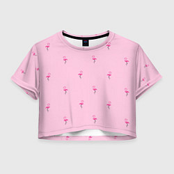Футболка 3D укороченная женская Фламинго на розовом фоне, цвет: 3D-принт