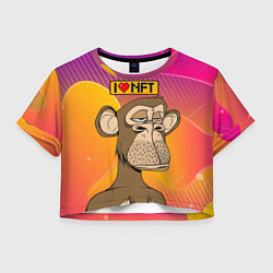Футболка 3D укороченная женская Ape coin i love NFT, цвет: 3D-принт
