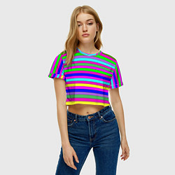 Футболка 3D укороченная женская Multicolored neon bright stripes, цвет: 3D-принт — фото 2