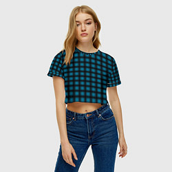 Футболка 3D укороченная женская Black and blue plaid, цвет: 3D-принт — фото 2