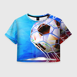 Футболка 3D укороченная женская Футбольный мяч в сетке ворот, цвет: 3D-принт