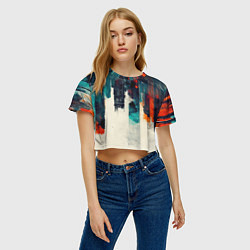 Футболка 3D укороченная женская Красочные полосы в стиле гранж, цвет: 3D-принт — фото 2