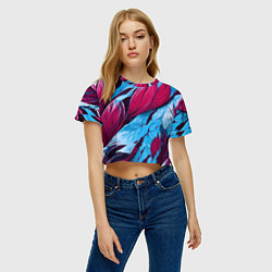 Футболка 3D укороченная женская Яркие экзотические перья, цвет: 3D-принт — фото 2