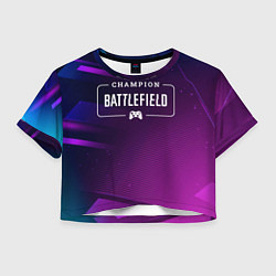 Футболка 3D укороченная женская Battlefield gaming champion: рамка с лого и джойст, цвет: 3D-принт
