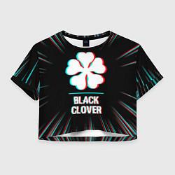 Футболка 3D укороченная женская Символ Black Clover в стиле glitch на темном фоне, цвет: 3D-принт