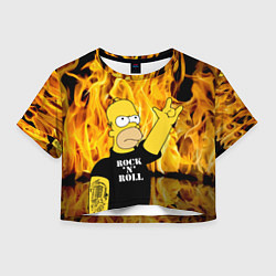 Футболка 3D укороченная женская Homer Simpson - Rock n Roll!, цвет: 3D-принт