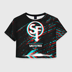 Футболка 3D укороченная женская Sally Face в стиле glitch и баги графики на темном, цвет: 3D-принт