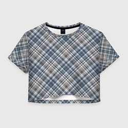 Футболка 3D укороченная женская Серо-голубой классический клетчатый узор, цвет: 3D-принт