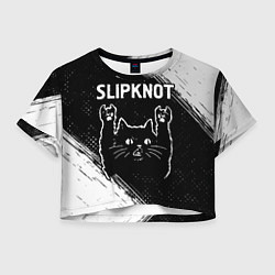 Футболка 3D укороченная женская Группа Slipknot и рок кот, цвет: 3D-принт