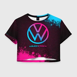 Футболка 3D укороченная женская Volkswagen - neon gradient, цвет: 3D-принт