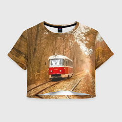 Футболка 3D укороченная женская Одинокий трамвай - Россия, цвет: 3D-принт