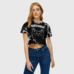 Футболка 3D укороченная женская Группа Nirvana и рок кот, цвет: 3D-принт — фото 2