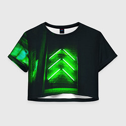 Футболка 3D укороченная женская Неоновые зелёные стрелки во тьме, цвет: 3D-принт