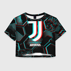 Футболка 3D укороченная женская Juventus FC в стиле glitch на темном фоне, цвет: 3D-принт