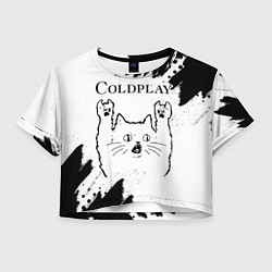Футболка 3D укороченная женская Coldplay рок кот на светлом фоне, цвет: 3D-принт