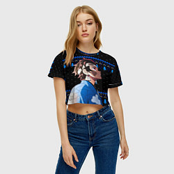 Футболка 3D укороченная женская Танджиро Комадо - Новогодний паттерн, цвет: 3D-принт — фото 2