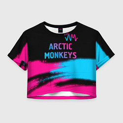 Футболка 3D укороченная женская Arctic Monkeys - neon gradient: символ сверху, цвет: 3D-принт
