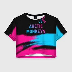 Футболка 3D укороченная женская Arctic Monkeys - neon gradient: символ сверху, цвет: 3D-принт