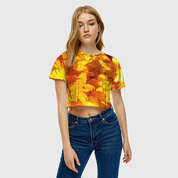 Футболка 3D укороченная женская Осенние золотые листья, цвет: 3D-принт — фото 2