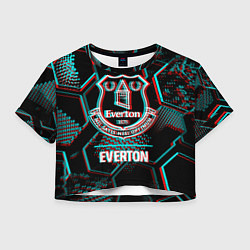 Футболка 3D укороченная женская Everton FC в стиле glitch на темном фоне, цвет: 3D-принт