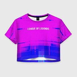 Футболка 3D укороченная женская League of Legends glitch text effect: символ сверх, цвет: 3D-принт
