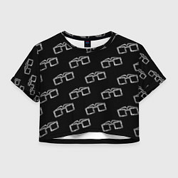 Футболка 3D укороченная женская Модные очки черно-белый узор, цвет: 3D-принт