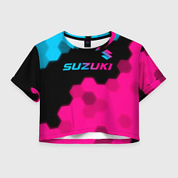 Футболка 3D укороченная женская Suzuki - neon gradient: символ сверху, цвет: 3D-принт