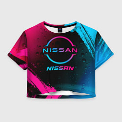 Футболка 3D укороченная женская Nissan - neon gradient, цвет: 3D-принт