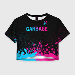 Футболка 3D укороченная женская Garbage - neon gradient: символ сверху, цвет: 3D-принт