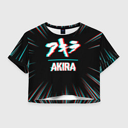 Футболка 3D укороченная женская Символ Akira в стиле glitch на темном фоне, цвет: 3D-принт