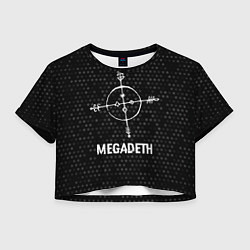 Футболка 3D укороченная женская Megadeth glitch на темном фоне, цвет: 3D-принт
