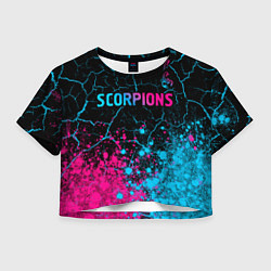 Футболка 3D укороченная женская Scorpions - neon gradient: символ сверху, цвет: 3D-принт
