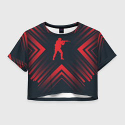 Футболка 3D укороченная женская Красный символ Counter Strike на темном фоне со ст, цвет: 3D-принт