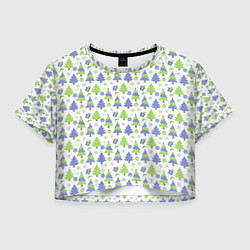 Футболка 3D укороченная женская Паттерн новогодние елки, цвет: 3D-принт